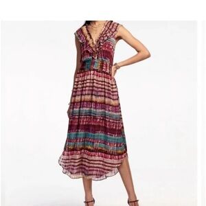 NWT Ramy Brook Mulco Harrison V-Neck Midi Dress Shirtail Designer Size XS